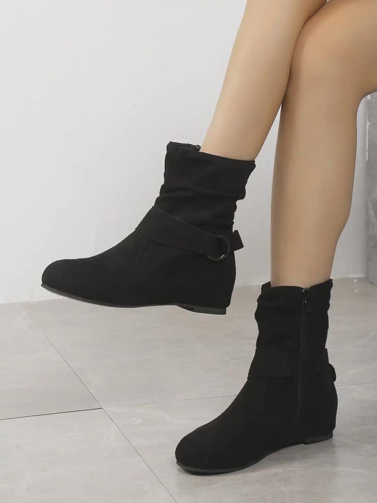 Fashion Autumn and winter new short boots, women's mid length boots, European and American fashion suede thick heel plus size fashion bo