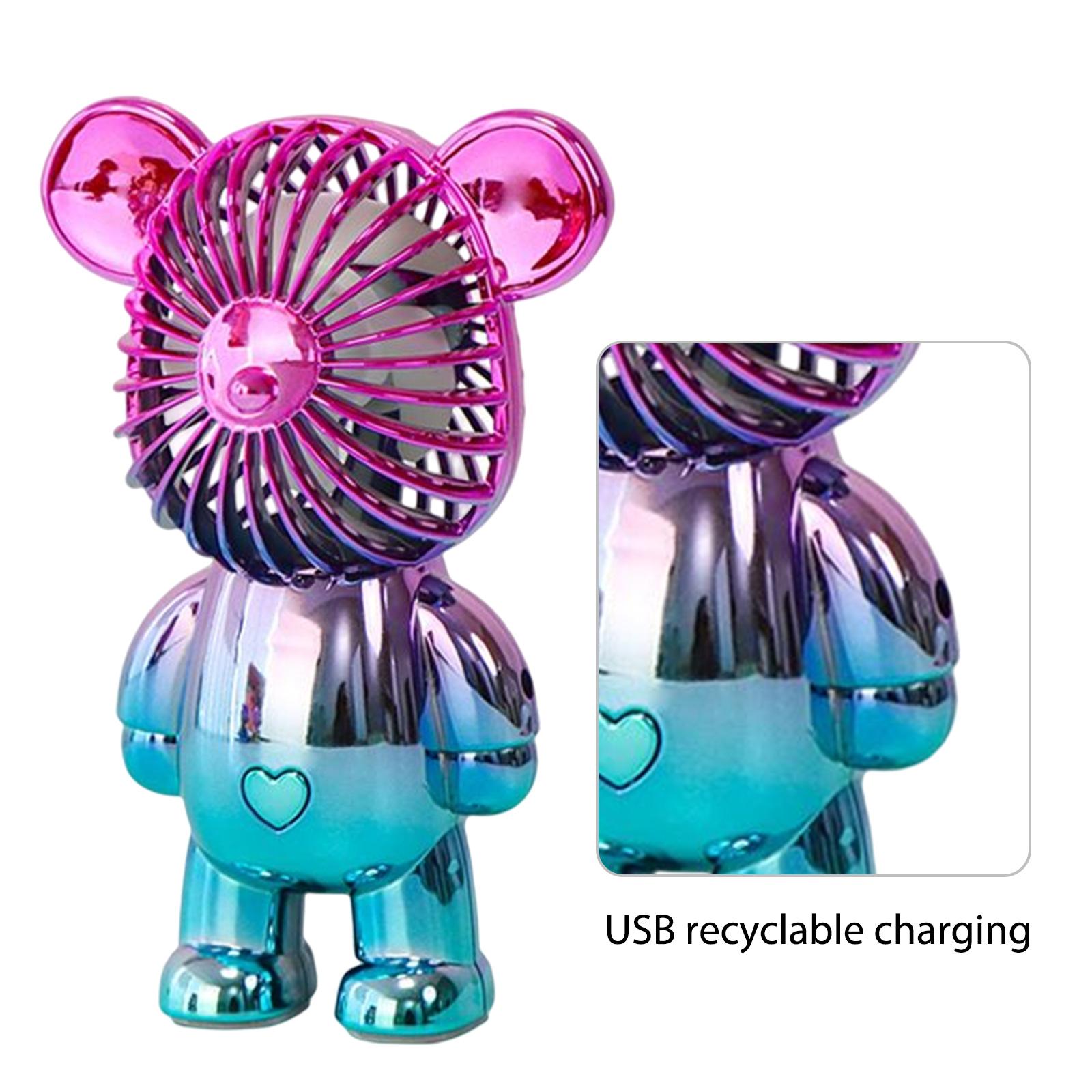 

Electric Fan Graffiti Bear Handheld Fans USB Rechargeable Air Cooling Fan Electroplating Gradient 3-speed for Home Office Study