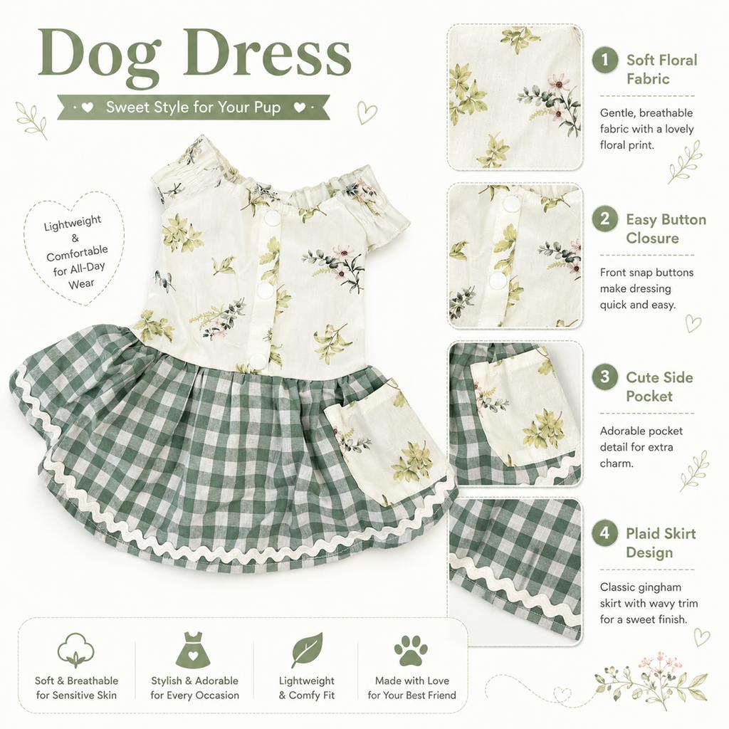 Dog Dress Spring Summer Sun Protection Breathable Adjustable Comfortable Dress Small Medium Dogs Outing Clothing