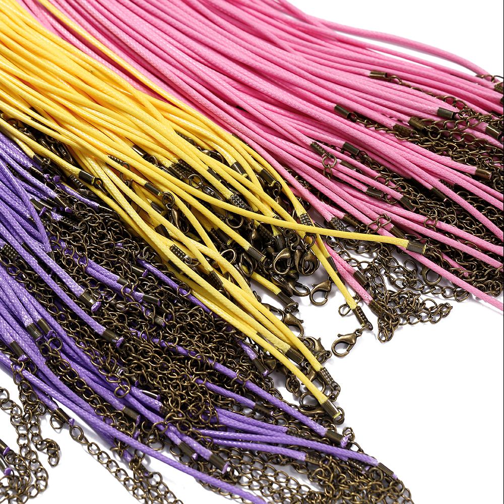 10Pcs 1.5/2mm Colorful Leather Braided Rope Bronze Lobster Clasp Tail Chain Connector for DIY Pendant Jewelry Making Supplies
