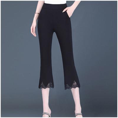 Women's Clothing Black White Dress Pants High Waist Slim Fit Flared Hem 3/4 Length Office Casual Elegant Comfortable