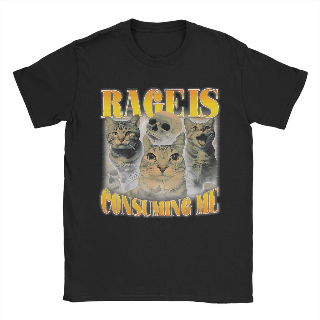Men's T-Shirts Rage Is Consuming Me Cat Meme Humor Pure Cotton Tees Short Sleeve T Shirts Round Collar Clothes Printed