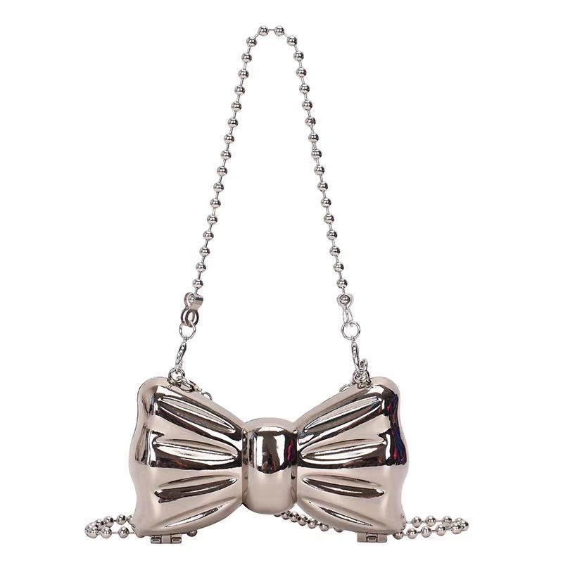 Women's Trendy Crossbody Chain Bag with Metal Bow - Lightweight and Stylish Shoulder Bag