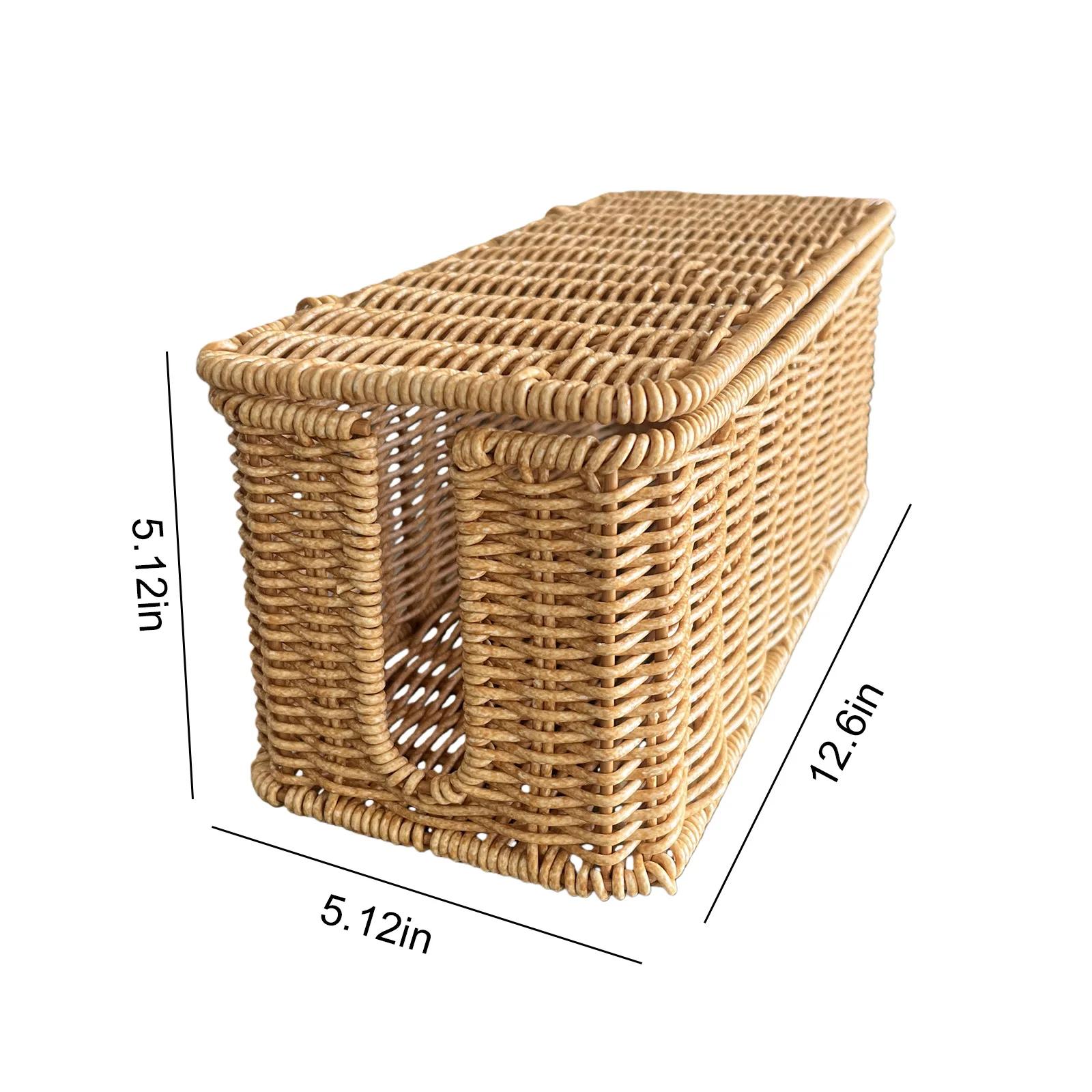 

Cable Management Box, Handmade Rattan Cable Organizer, Open Slots Cords Hider Box Cord Basket Under Desk Cord Organizer for PC