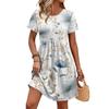 Vestito da Donna a Maniche Corte con Stampa Floreale Casual Girocollo Cravatta in Vita Tasca Mini Vestito Estivo