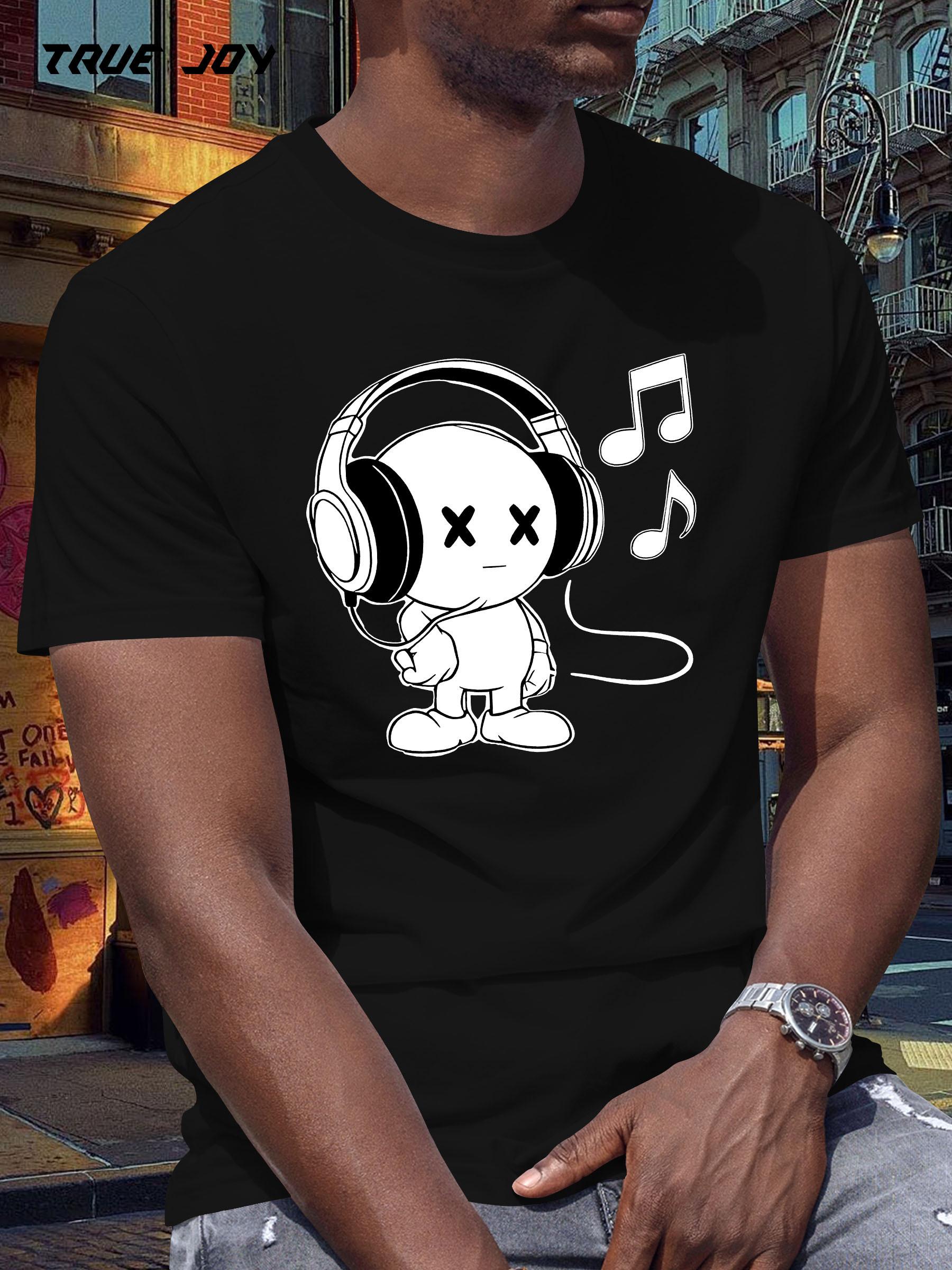 Casual Summer T-shirt with Creative Headphone Graphic XXXXL