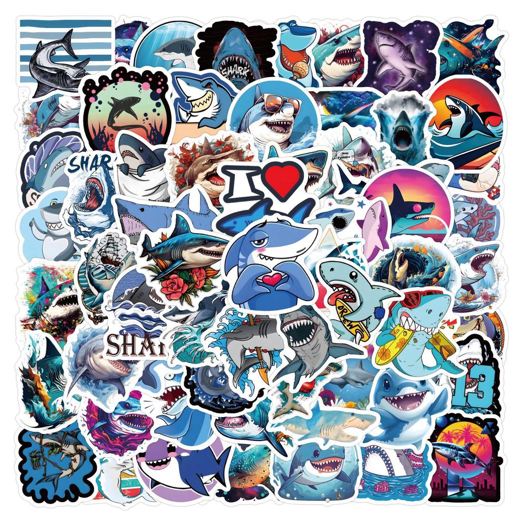 120 New Shark Cartoon Graffiti Stickers Decorative Skateboard Water Cup Hand Tent Waterproof Stickers