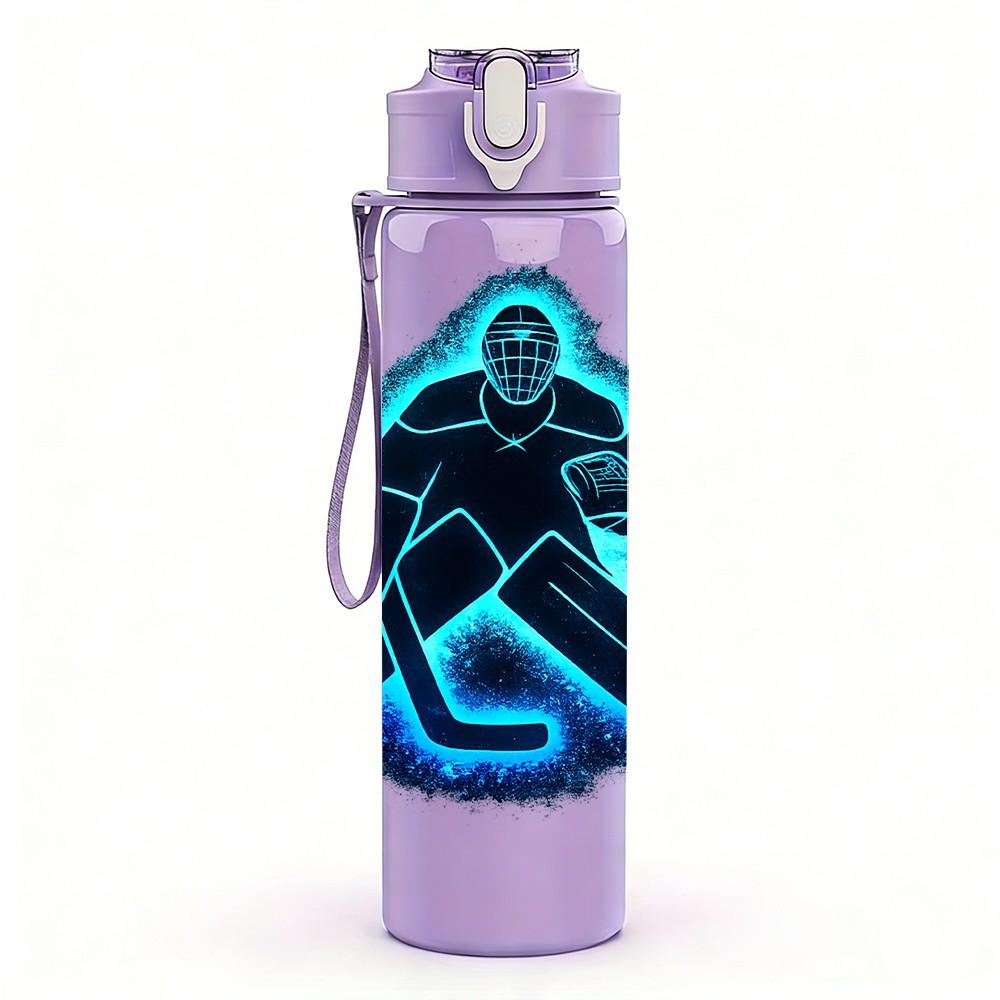 1PC Ice Hockey Player Silhouette Print 750ml Color Plastic Sports Water Bottle Leakproof Flip Straw Lid Suitable for Sports Office Home Use