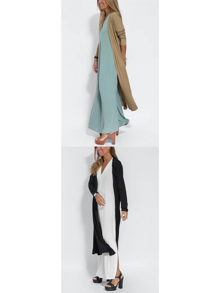Europäisches und Amerikanisches Einfarbiges V-Ausschnitt Pulloverkleid und Strickjacken-Set für Damen