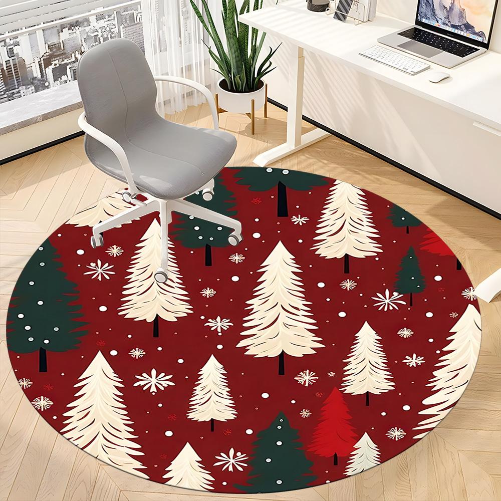 1pc Winter Wonderland Pattern Office Round Rug, Non-slip, Soft and Durable Office Rug for Interior Decoration, Perfect for Office, Beautiful Decoratio