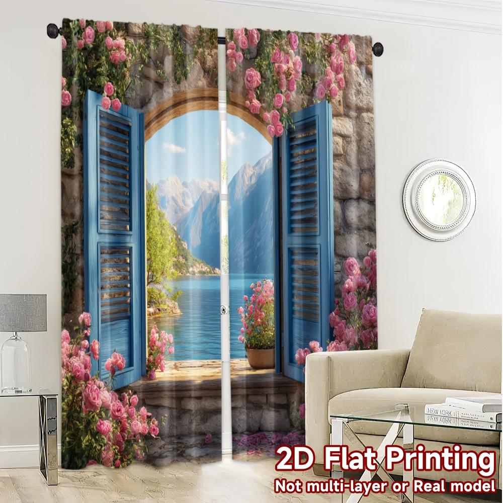 2pcs, 2D FLAT PRINTING Curtains (Without Rod) Blossom View Contemporary Popular Curtains Versatile Polyester Curtains