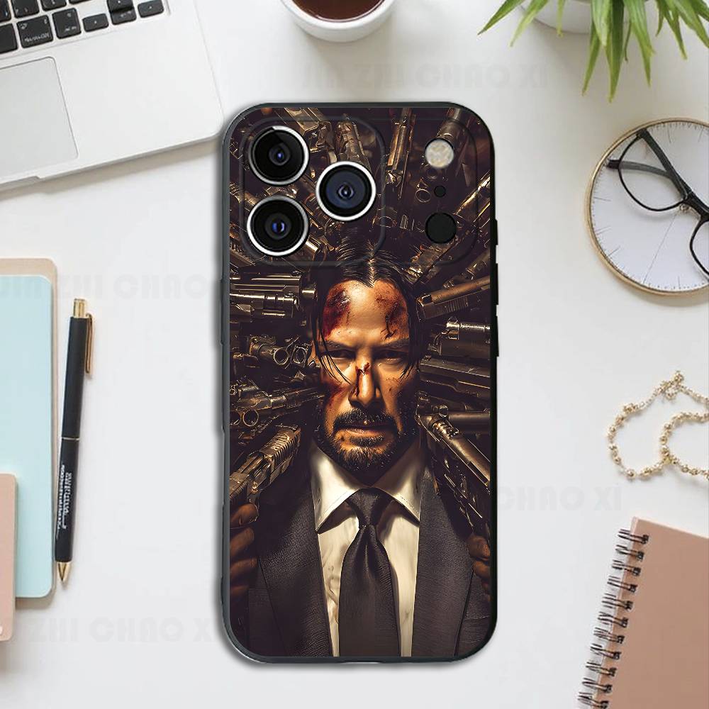 Action Movie J-John Wick Silicone Soft Phone Case For IPhone17 16 15 14 13 12 11 Pro Max Plus X XR SE Cover
