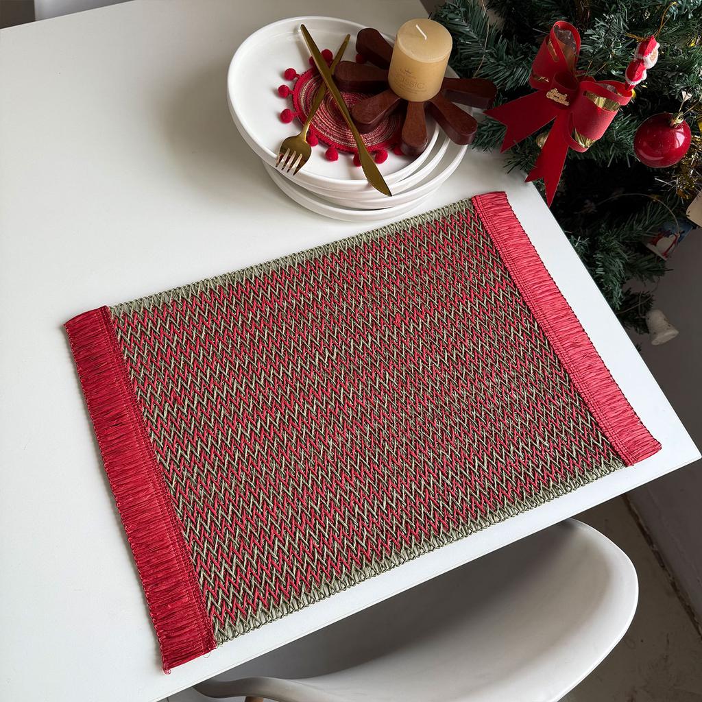Christmas Day Paper Placemat Ins Wind Paper Rope Woven Decorative Mat Wedding Hotel Paper Braided Striped Heat Insulation Plate Mat