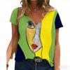 Women's V Neck T-shirt Summer Casual Plus Size Print Tops Loose Vintage Female Tee Streetwear Short Sleeve Clothes