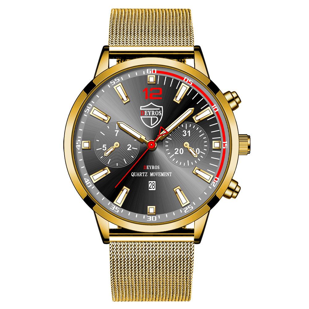 Stainless Steel Mesh Strap Watch Men'S Trend Fashion Calendar Luminous Quartz Watch