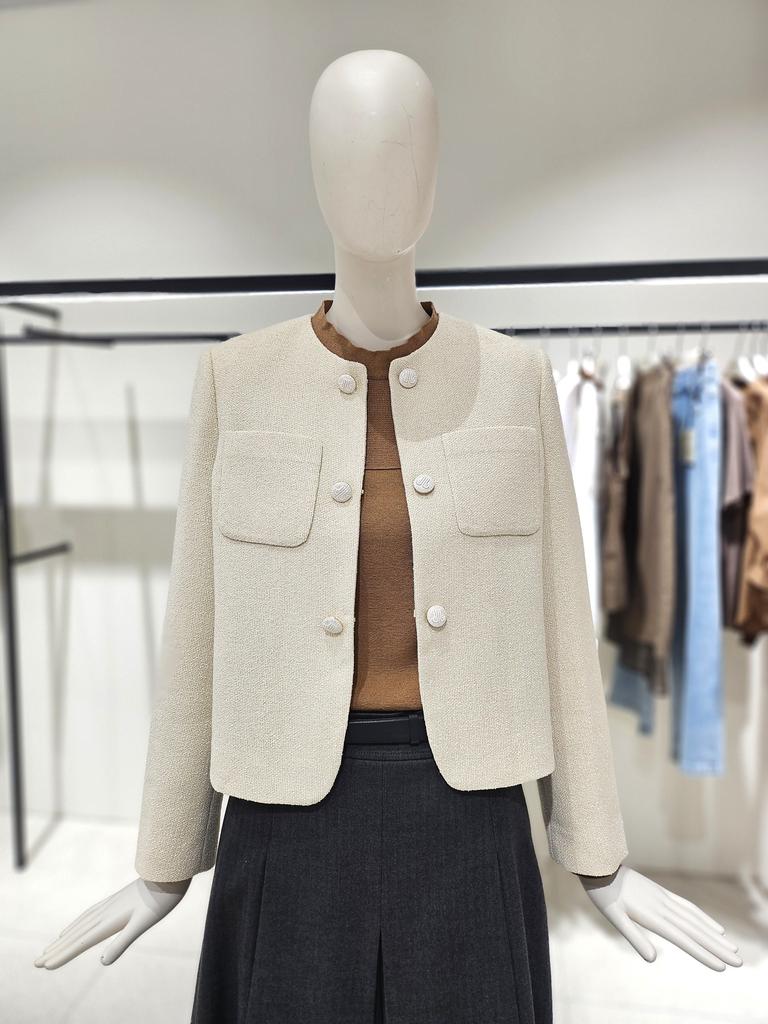 CC Collect Round Neck Open Short Tweed Jacket E253MSF107