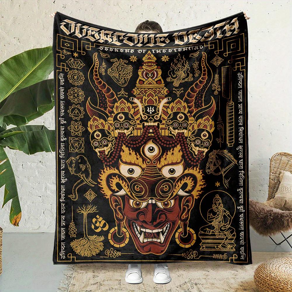 

Asian Mythology Yama Saint Print Reversible Flannel Fleece Throw Contemporary Style Polyester Home Office Gift 75x90cm
