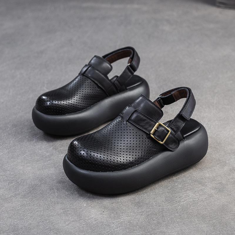 Johnature Retro-Sandalen mit runder Zehenpartie, atmungsaktiv, dicke Sohle, lässig, vielseitig, flache Plateauschuhe für Damen