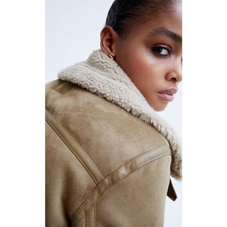 Damen Winter Wildleder Motorradjacke mit beidseitigem Pelzfutter