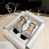Black high heels women's 2025 new summer French girl open-toed square head rhinestone thin heel with sandals