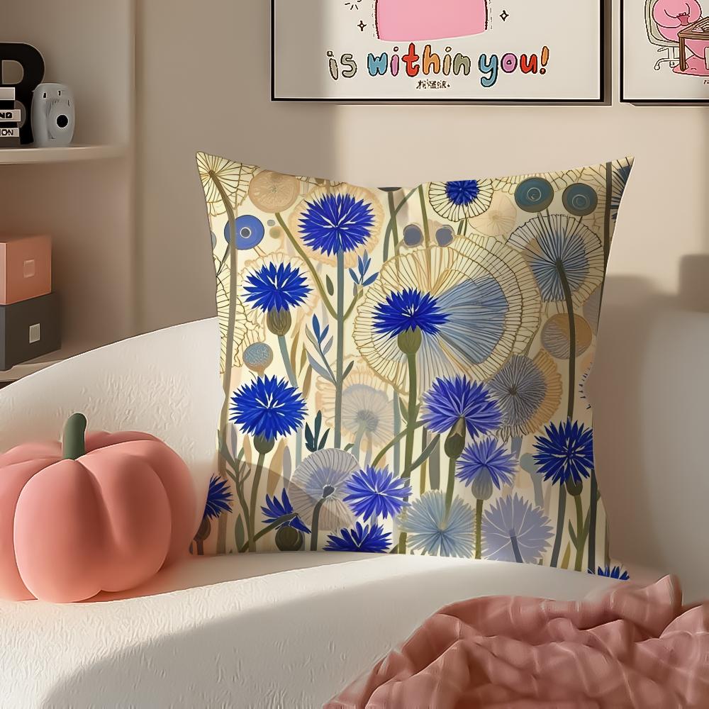 Delicate Floral Symbol CCornflower Cushion Cover Pillowcase Short Plush Invisible zipper Room Sofa Cushion Cover