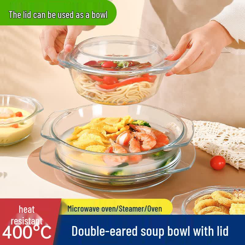 Hongzhu 1.5L Glass Soup Bowl with Lid & Steaming Plate