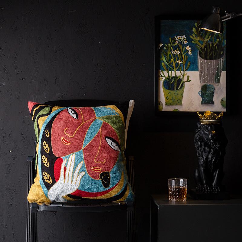 Christmas Picasso European and American Style Abstract Cushion Cover Living Room Sofa Embroidered Cushion Bedside Pillow Cover