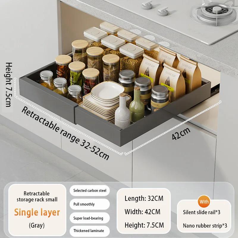 Spice Box Storage Rack Scalable Pull-out Kitchen Storage Rack Multi-Functional Retractable Drawer Basket Cabinets Organizer