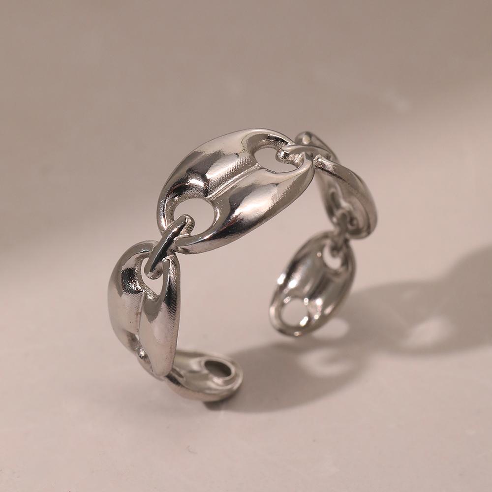 Stainless Steel Rings New Senior Geometric Ellipse Hollow Opening Minimalist Design Sense Ring For Women Zircon Banquet Gifts