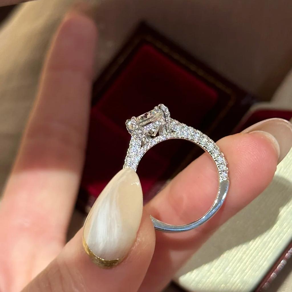 Classic 925 Sliver Plated White Zircon Engagement Wedding Promise Round Finger Rings For Women Fine Jewelry