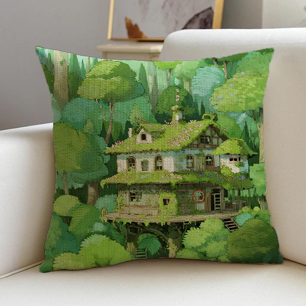 M-Cabin In The Woods Cushion Cover Natural Linen Pillowcase Set, All-In-One Decor For Sofa, Bedroom & Chair