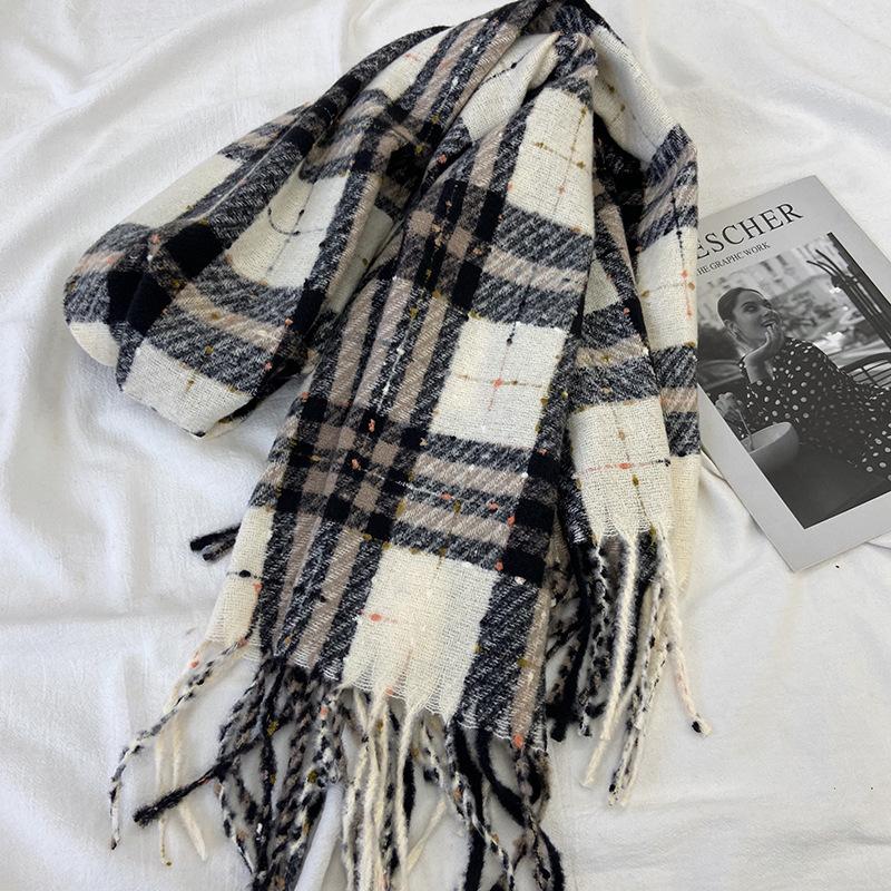 Scarf Women's Winter New Imitation Cashmere Plaid Scarf Student Sweet Warm Thickened Fringed Shawl