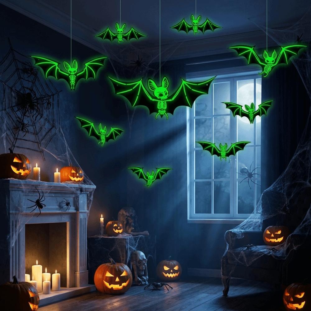 PP Material Bat Stickers Fluorescent Luminous Decor Spooky Hanging Ornaments Tree Decor
