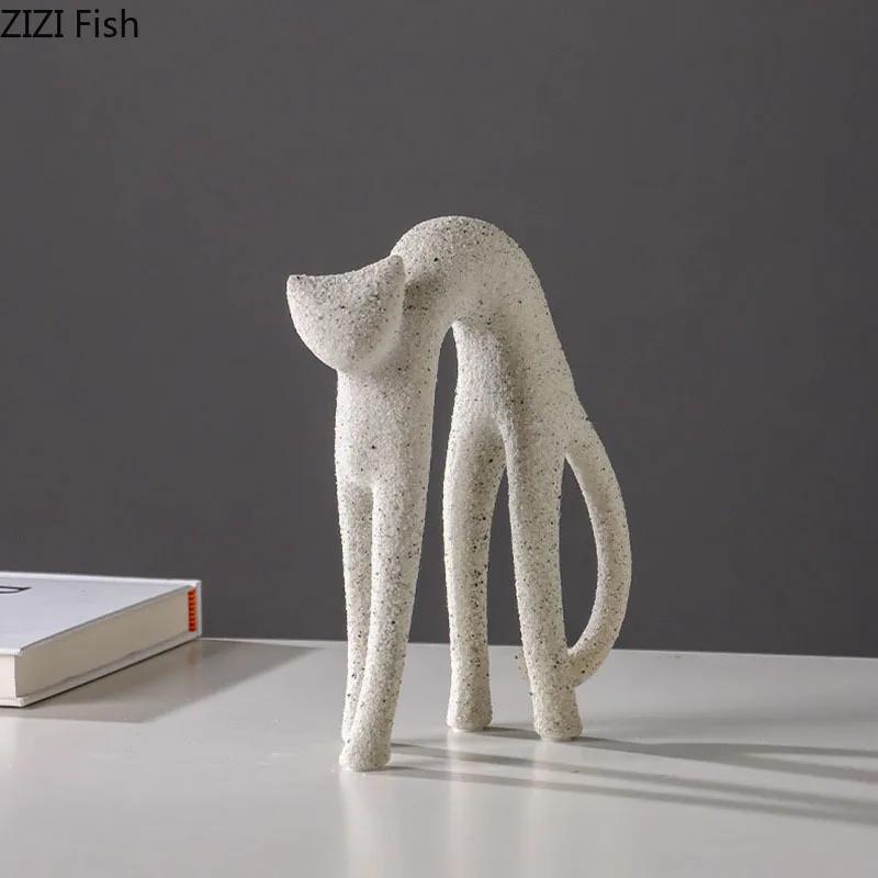 Sandstone Style Cat Sculpture Desk Decoration Ornaments Modern Crafts Abstract Kitten Statue Resin Artwork Room Aesthetic Decor