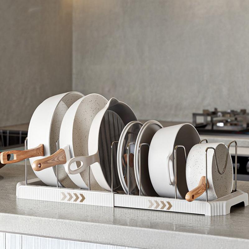Kitchen Drain Rack Pot Lid Organizer Expandable Pans Organizer Rack With U-shaped Groove Design For Easy Installation Dish Rack