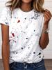 Women's Casual Crew Neck Short Sleeve T-Shirt White Abstract Print Vintage Classic Regular Tops Daily Style