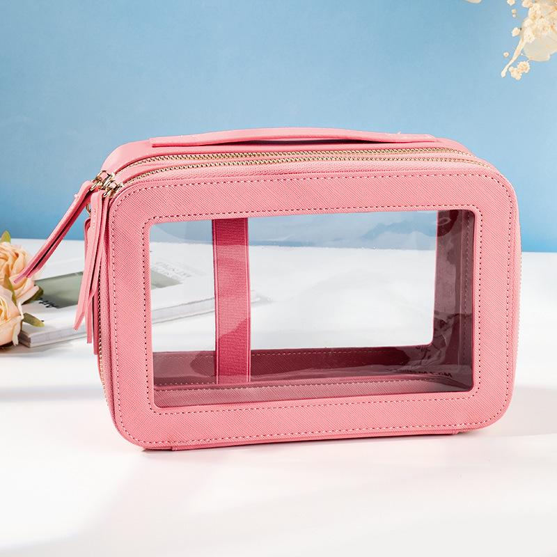 Waterproof Large-Capacity PU Makeup Bag - Portable Double-Layer Transparent Design