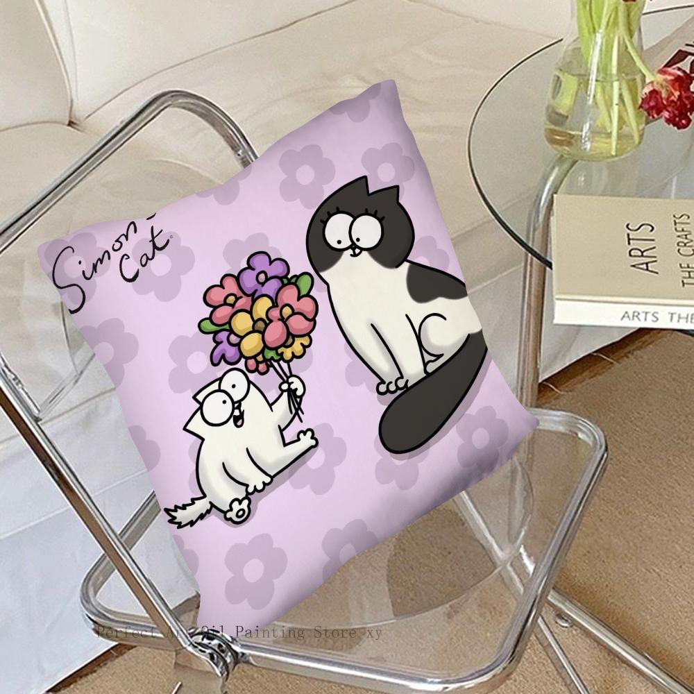 Cartoon S-Simons-Cat Cute Pillow Case Square Pillow Bedroom Sofa Leisure Comfort Cushion Car Living Room Home Decoration 40X40