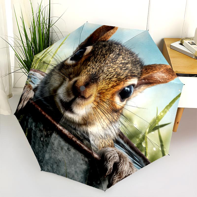 Cute Squirrel pattern, automatic folding umbrella, portable and foldable design, 8 ribs, a Christmas or birthday gift.