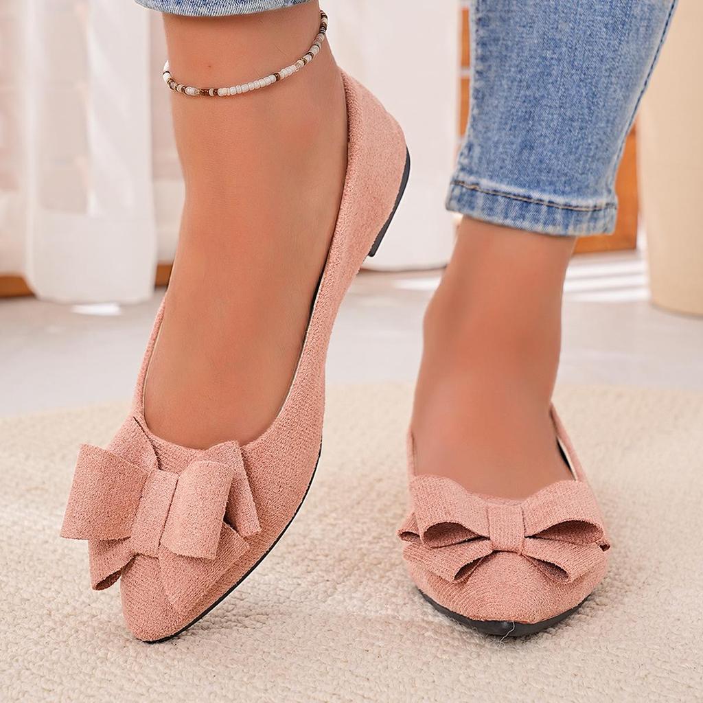 Women's Bowknot Pointed Flat Shoes - Fashionable, Large Size, Shallow Mouth, Perfect for Work or Weddings (2023)