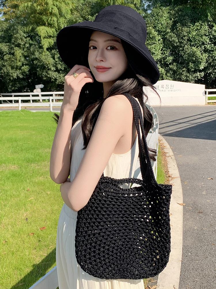 

New woven bag women s sweet lace bow straw bag outdoor outing seaside vacation beach bag