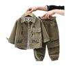 2024 Korean Style Toddler Letter Print Corduroy Sports Set - Spring/Autumn