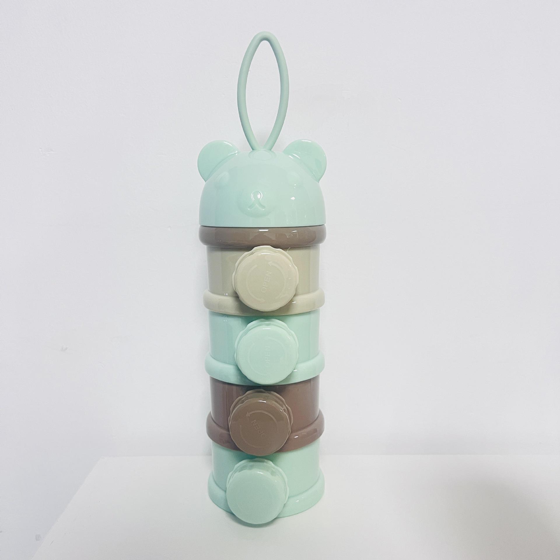 

4-слойная портативная коробка для сухого молока в форме медведя, несколько отверстий, мультяшная коробка для хранения детского питания, контейнер для перекуса для малышей зелёный