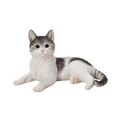 Ubia Gatto da Giardino Tigrato Bianco Sdraiato 34 x x, 22.5 19.5 cm, Figurina, Animale, Decorazione, Gatto, H22134-16
