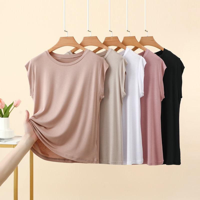 T-shirt da donna estiva in modal senza maniche, tinta unita, vestibilità larga, leggera, base per layering, casual per uso quotidiano, maglietta base, canottiera