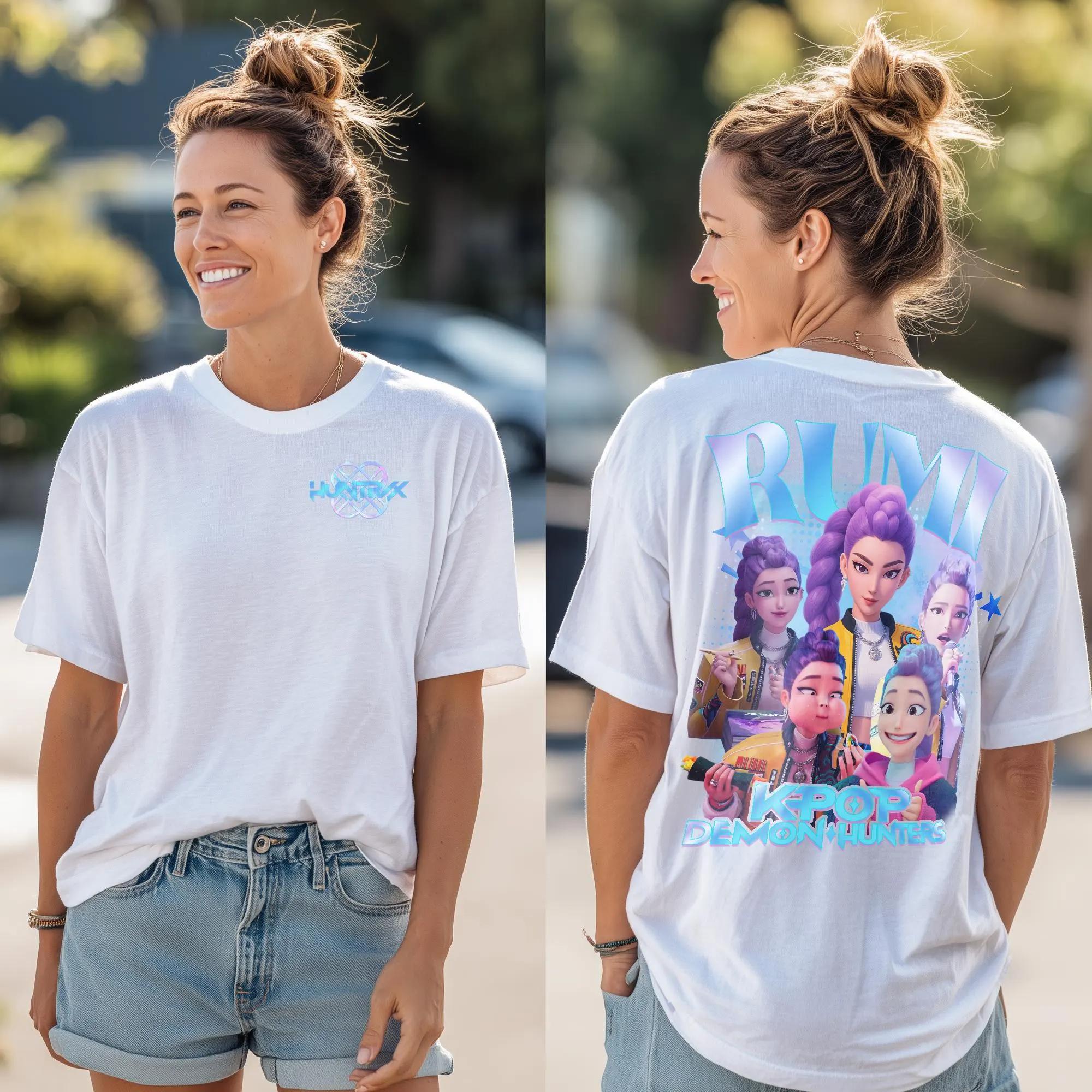 

K-pop Demon Hunters T-shirt, Rumi Anime Graphic Tee, Korean Style Shirt, Unisex Oversized Aesthetic Streetwear XL