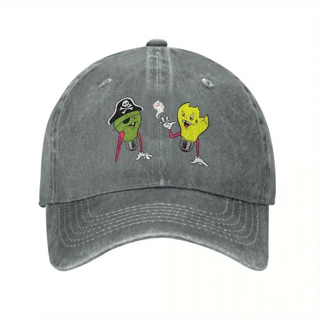 Vintage Qotsa Snake Baseball Cap - Unisex Distressed Washed Black Denim Sun Hat with Fun Cartoon Desig