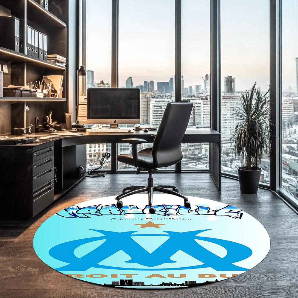 Olympique de Marseille Printed Round Rug Carpet Chair Rug Area Rug Entryway Doormats,for Office Chair Living Room Bedroom Kitchen Room.