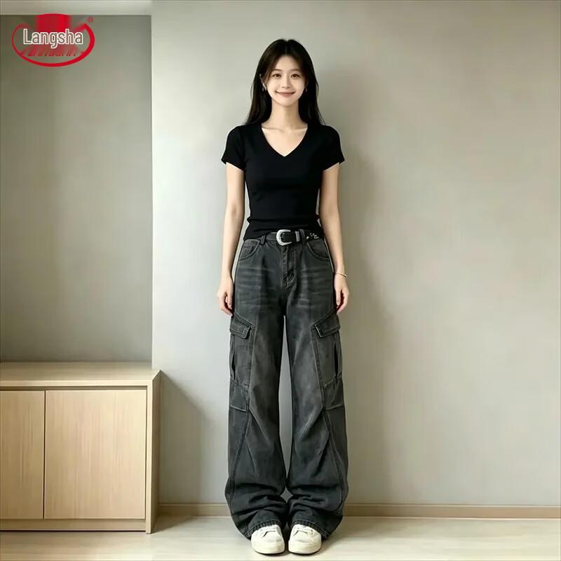 Langsha Women's V-Neck Slim Fit Short Sleeve T-Shirt