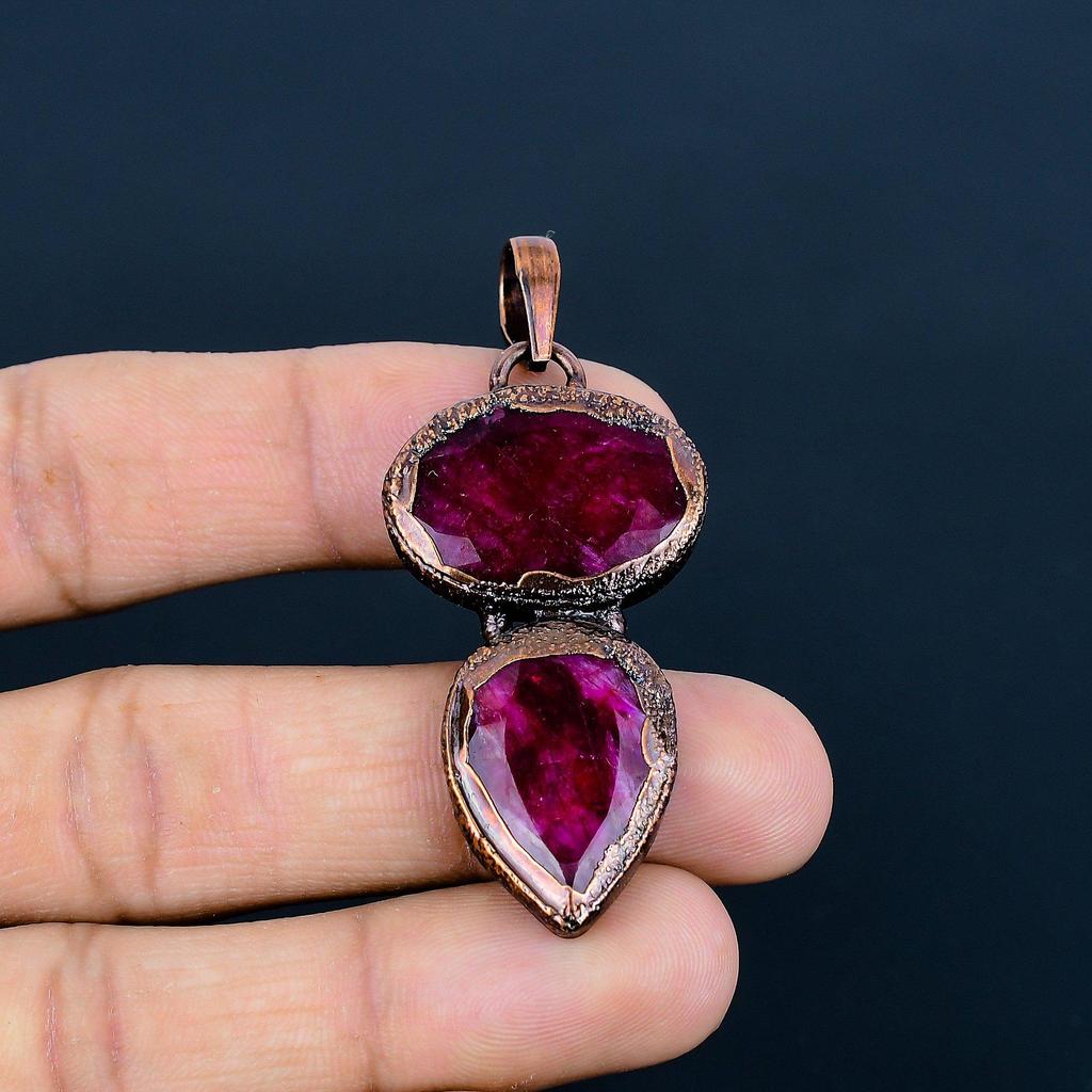 Ruby Pendant Gemstone Jewelry, Copper Electroformed Handmade Pendant, Latest Design Jewelry